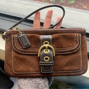 Vintage Coach Soho Buckle Brown Suede Wristlet